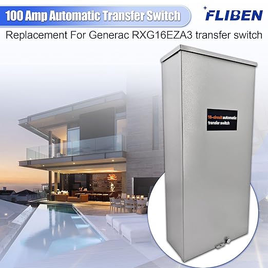 100 Amp Automatic Transfer Switch Replacement for Generac RXG16EZA3 for Indoor and Outdoor Use 16-Circuit NEMA 3R Aluminum Enclosure with Integrated Load Center for Essential Circuit Backup