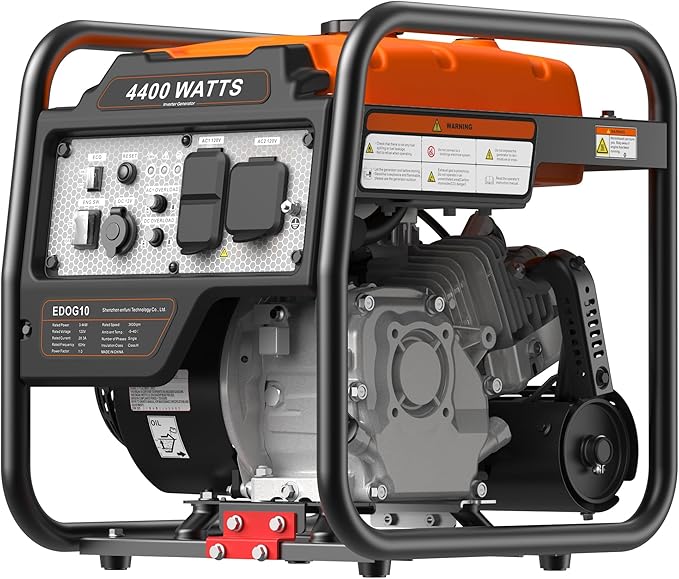 4400 Watt Open Frame Inverter Generator Gas Powered Portable Generator for Emergency Home Backup RV Ready 30A Outlet ECO Mode Low Oil Shutoff Quiet Operation EPA Compliant