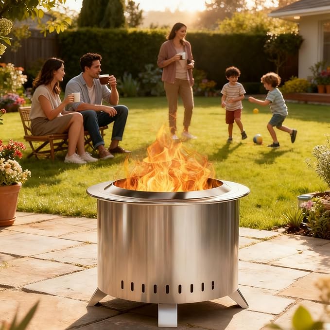 Verdeluxe Smokeless Fire Pit22 Inch Stainless Steel Firepit Outdoor Wood Burning Fire Pit with CoverSmokeless Firepits for Outside Backyard Patio Garden Camping Bonfire