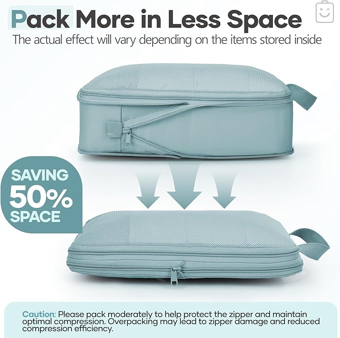 Veken 9/11 Set Compression Packing Cubes for Travel EssentialsCompressible Expandable Large Luggage Suitcase Organizer Bags for ClothingDurable Space Saver Storage Bags with Toiletry Bags(Blue Gray)