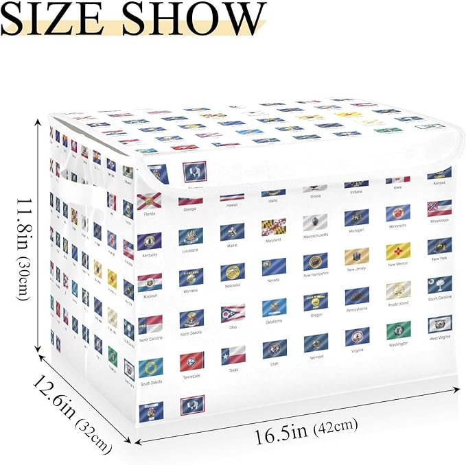 Usa State Flag Storage Containers with Lids Foldable Storage Organizer Cube Storage Bin for Office Supplies Dormroom