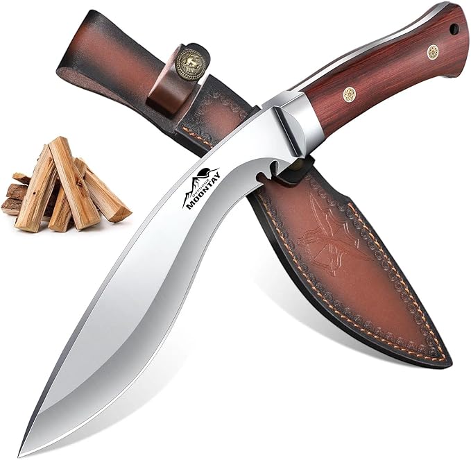 Moontay Fixed Blade Kukri Knife - VG10 Steel Hunting Knife with Sheath Full Tang Survival Knives with Wood Handle for Bushcraft Camping Fishing Hiking BBQ Christmas Gifts for Men and Women