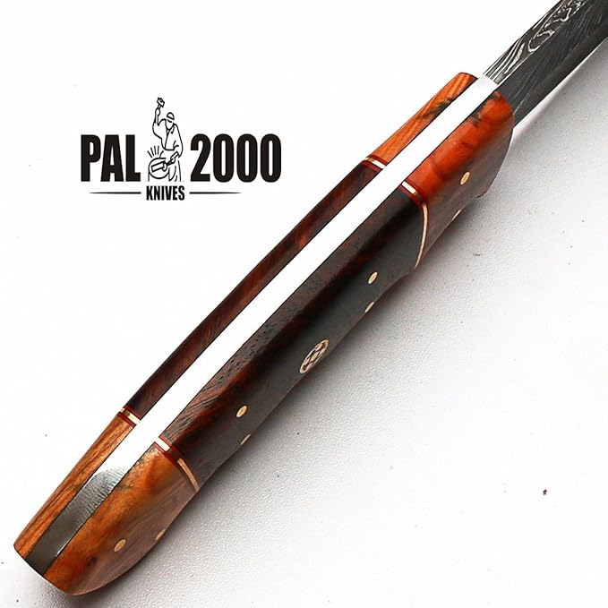 PAL 2000 KNIVES Custom Handmade Damascus Steel 10.4 Inches Skinner Knife - Wood Handle with Sheath 8998