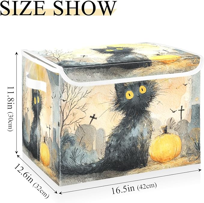 Halloween Cute Cat Storage Box with Lid 1 PC Foldable Storage Bin with Lids Stackable Storage Bins Cube Closet Organizer Basket with Flip-Top Lid &amp Handles for Shoes Books Towels