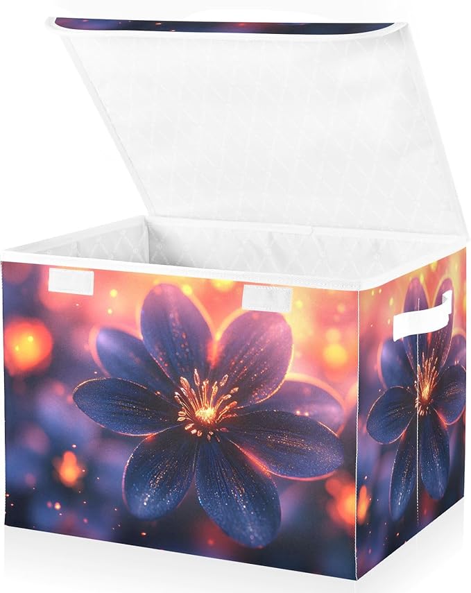 AIXIWAWA Lidded Storage Cube (Shining Flower) Fabric Foldable Closet Bins with Flip Lid and Handles Organizer Basket Container 16.5 x 12.6 x 11.8 IN