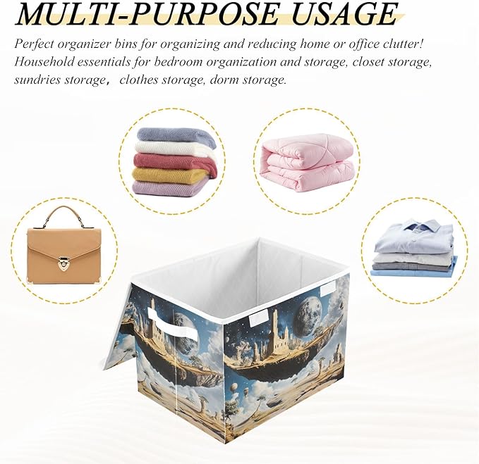 Storage Cube with Lid Fantastic Landscape Print 16.5×12.6×11.8 IN Collapsible Large Capacity Foldable Storage Basket Bin Organizer