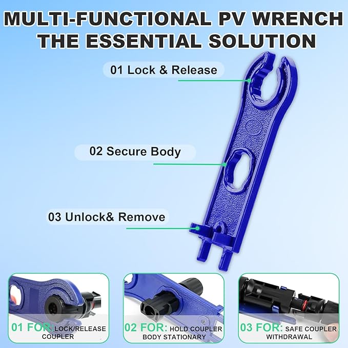 35PCS Solar Crimper Tool Kit Solar Panel Cable MC4 Connectors 14-10AWG 30 Pairs Male/Female Solar Connectors 1PCS Solar Crimper 1PCS Stripper 2 PCS Spanner Wrench