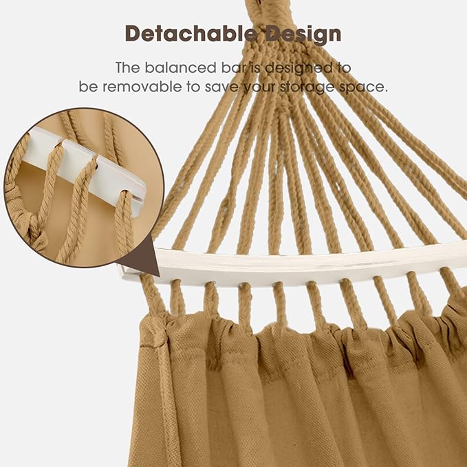 MOSFiATA Backyard Hammock with Tassels Max 500lbs Canvas Fabric Bohemian Style with Thickened Rope and Carry Bag for Outdoor Garden Patio Wedding Decor (Khaki)