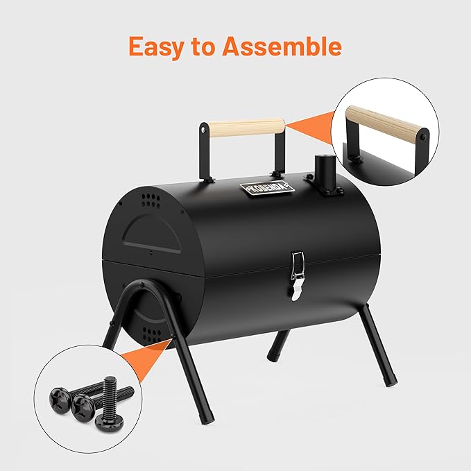 Portable Charcoal Grill with Warming Rack Wooden Handle Tabletop BBQ Grill for Outdoor Barbecue Camping Picnic Backyard Patio Black