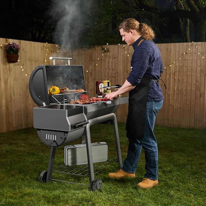 Feasto Heavy-Duty 30-Inch Charcoal Grill with Offset Smoker Grill Side Table &amp 815 Sq. In Cooking Space Outdoor BBQ Grill for Outdoor Barbecue in Backyard Patio and Parties Black