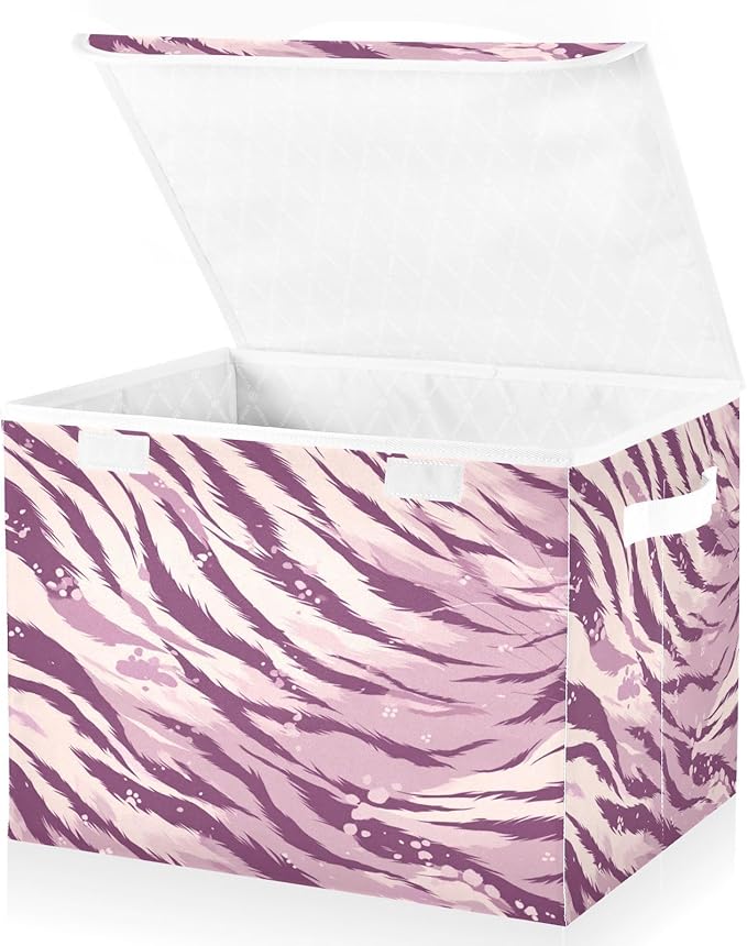 Storage Bins With Lid Stackable Fabric Closet Organizer Clothing Storage Large Boxes For Closet Shelves Bedroom Purple Tiger Stripes Specks Purpleshades