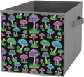 Fabric Storage Bins with Handles Neon Mushroom Foldable Collapsible Cube Organizer for Shelves Multi-Purpose Box for Bedroom Living Room Closet