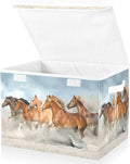 Running Horses Storage Bins with Lids Large Collapsible Storage Basket with Handles Cute Horse Foldable Fabric Storage Box Organizer for Clothes Closet Cabinet Home Office Bedroom