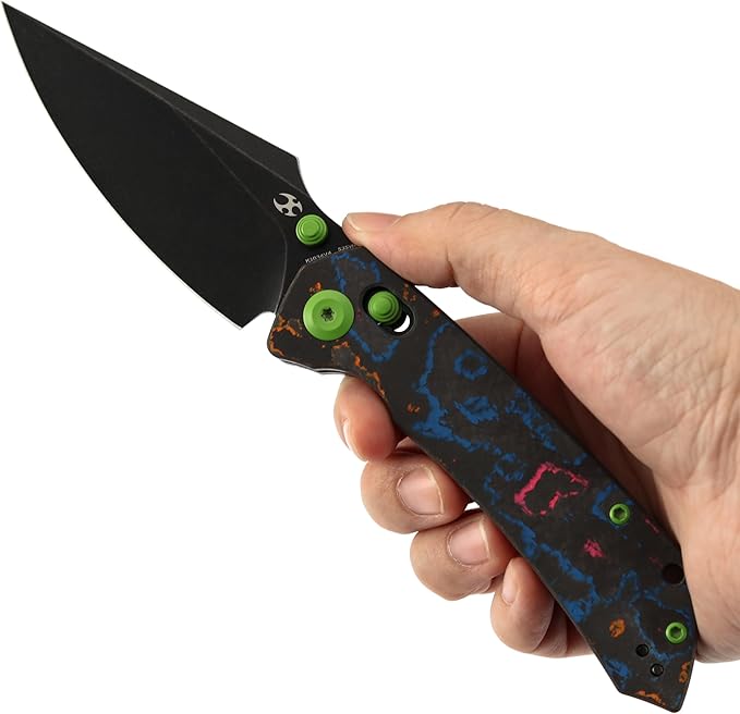 KANSEPT Fenrir Pocket Knife3.48'' Black Stonewashed CPM S35VN Harpoon Blade80S Camo CarbonFiber HandleThumb Stud PocketClip for EdcCamping Survival Hiking Folding Knives K1034V4