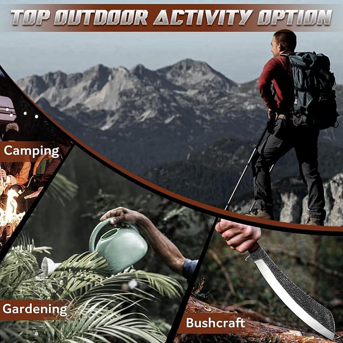 Golden Bird Parang Machete Knife - 9.5 Inch Heavy Duty Machete for Cutting TreesBushcraftSurvivalOutdoor Hunting and Camping - Full Tang with Wooden Sheath - Yard Work Tool for Men