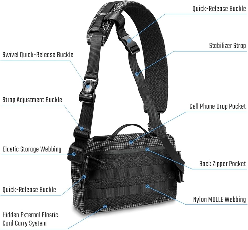 TACTICAL_GEEK L3 Pro EDC Crossbody Bag Chest Bag with Adjustable StrapDaily Carry Sling Pack Large Capacity Daypack Organizer for Camera Drones(T60 Black Silver)