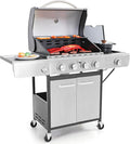 Captiva Designs 4-Burner Propane Gas BBQ Grill with Side Burner &amp Porcelain-Enameled Cast Iron Grates 42000 BTU Output Stainless Steel Grill for Outdoor Cooking Kitchen and Patio Backyard Barbec