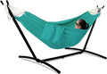 Gafete Double Hammock with Stand for Outside Upgraded Spreader Bar Heavy Duty Space Saving Steel Stand 2 Person Side Pockets Easy Assembly 600lbs Weight Capacity Indoor &amp Outdoor (Aqua Blue)