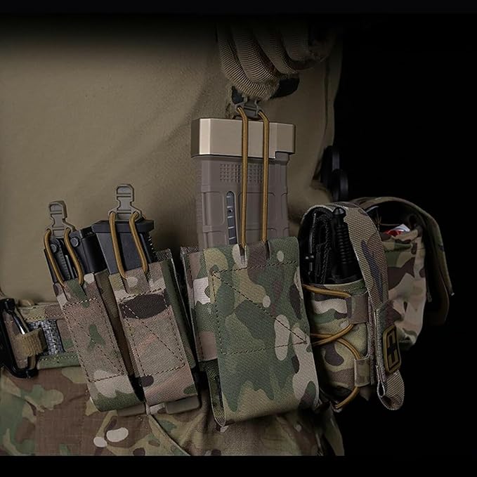Tactical Elastic 5.56 Mag Bag Magazine Holster Multi-functional Single Molle Pouch Accessory Pocket Shock Cord &amp Open Top(Black)