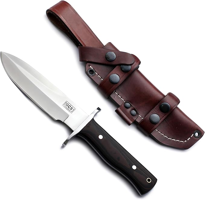 GCS Handmade D2 steel Hunting Knife G10 Full Tang Handle Fixed Blade Knife Right Hand Scout Carry Buffalo leather Sheath Sharpening Stone Hunting Camping Survival EDC-GCS 915