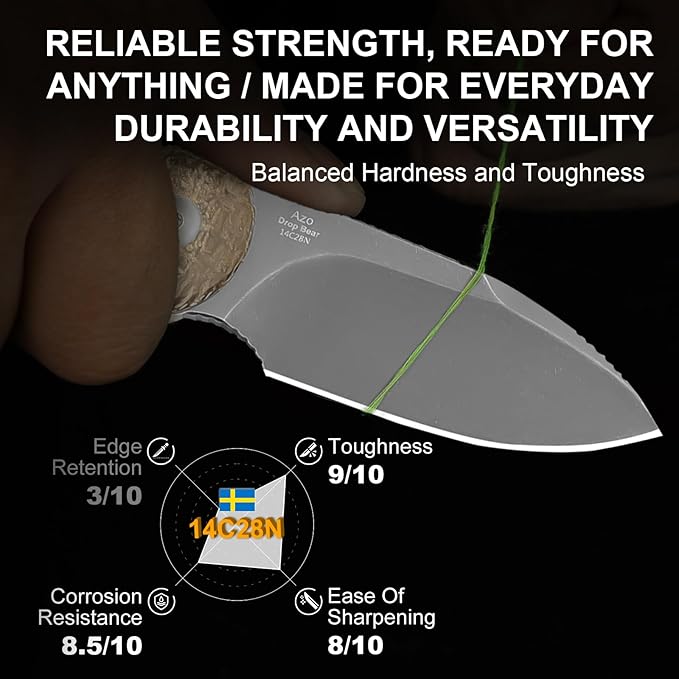 Kizer Drop Bear Fixed Blade Knife 2.57 Gray Stonewash 14C28N Blade EDC Camping Knife with Brown Burlap Micarta Handle &amp Hidden Tools Full Tang Hunting Knives with Adjustable Kydex Sheath 1094A