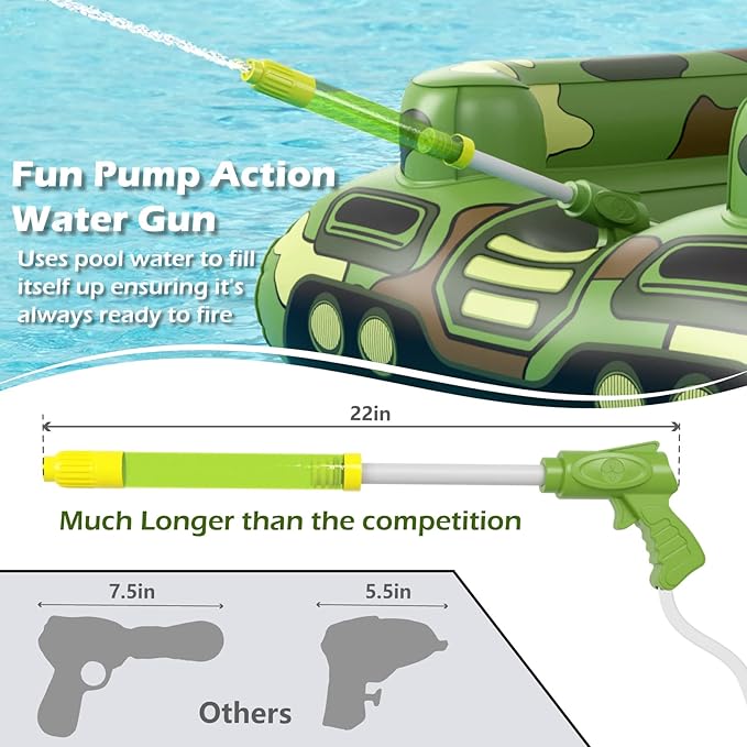 Jasonwell Inflatable Tank Swimming Pool Floaties with Water Cannon Gun Swim Floaty Rafts for Lake Beach &amp Pool Party Toys for Boys Girls Kids &amp Adults- Green