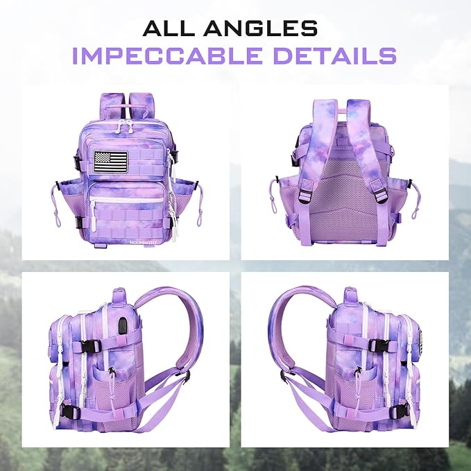 Boomistry 15L Mini Tactical Backpack Small Tactical Backpack for Women Military Backpack for Gym Hiking Daily (Purple Nebula-15L)