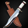 14 Crocodile Dundee Bowie Knife – Mirror Polished Hunting &amp Survival Knife with Bone Handle and Leather Sheath – Tactical Knife for Camping Outdoor Bushcraft Gift for Men