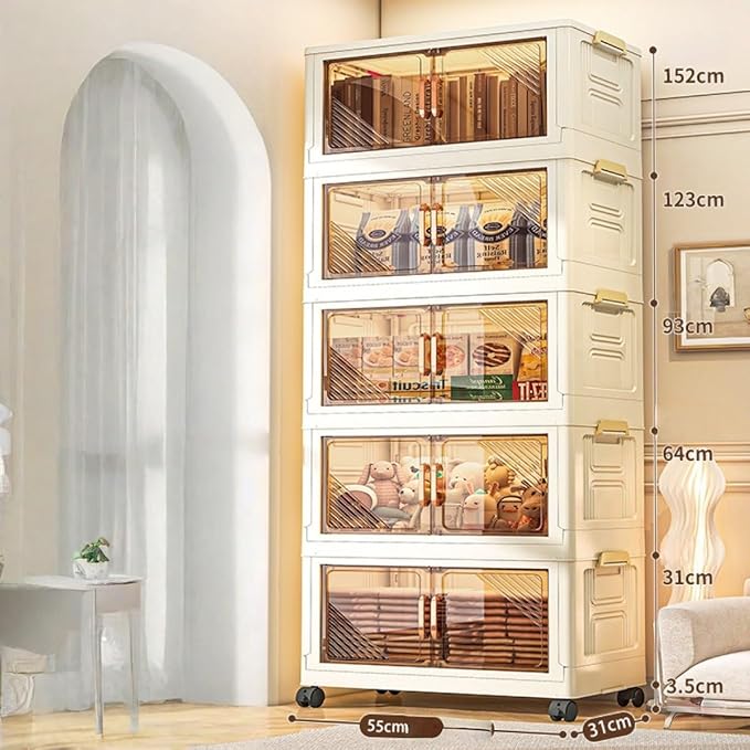 Storage Bins Stackable Folding Plastic Storage Containers with Clear Lids Multi Layer Organizer for Home Dorm Office Closet Bedroom Living Room