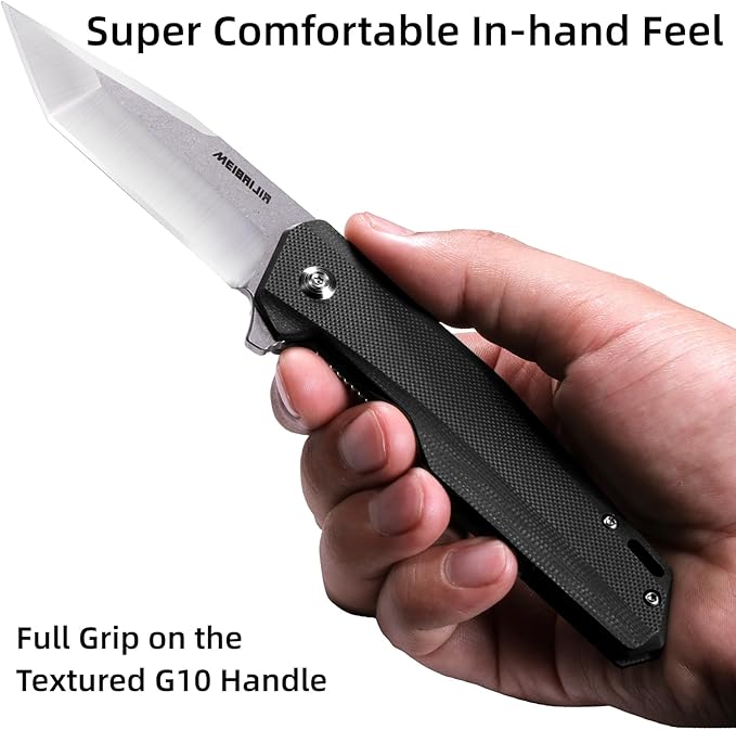 Pocket Knife D2 Blade Folding Knife with G10 Handle Liner Lock Pocket Clip Smooth Flipping Action EDC Knife with Ball Bearing for Hiking Camping Outdoor