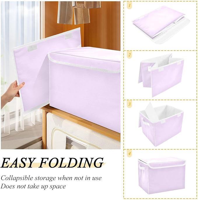 Solid Color Pure Plain Orchid Storage Bins with Lid Foldable Storage Baskets Storage Box with Lids for Office Supplies