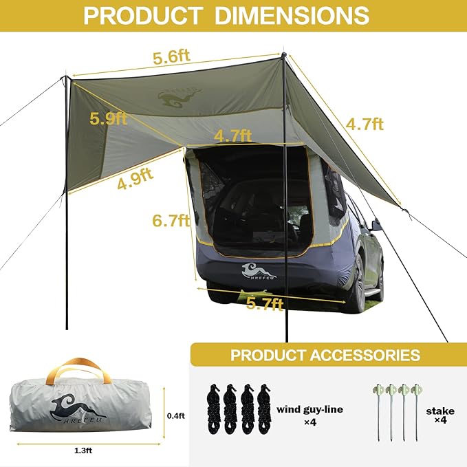 SUV Tent Car Awning UPF 50++ with Portable Waterproof Storage Bag Tear-Resistant Large Space Good Vision Smooth Ventilation Suitable for Outdoor Beach Camping Auto Canopy Shade…