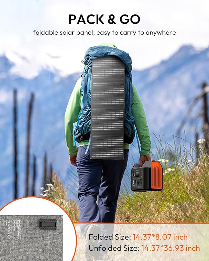 Solar Powered Generator 300W Portable Power Station with Solar Panel 40W Included 110V Pure Sine Wave 256Wh LiFePO4 Battery Pack with AC Outlet for Camping Home Emergency Traveling RV Trip