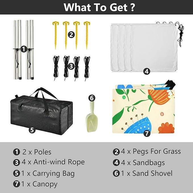 Beach Canopy with Windproof Ropes &amp Sandbags Beach Tent Sun Shade Sun Shelter for Camping Trips Fishing Backyard Fun or Picnics Flowers