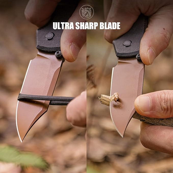Vosteed Raccoon2.0 Bowie EDC Pocket Knife - 3.25 14C28N Copper Dune Bowie Blade - Top Liner Lock Black Micarta Handle - Camping Surviving Knives - A2926