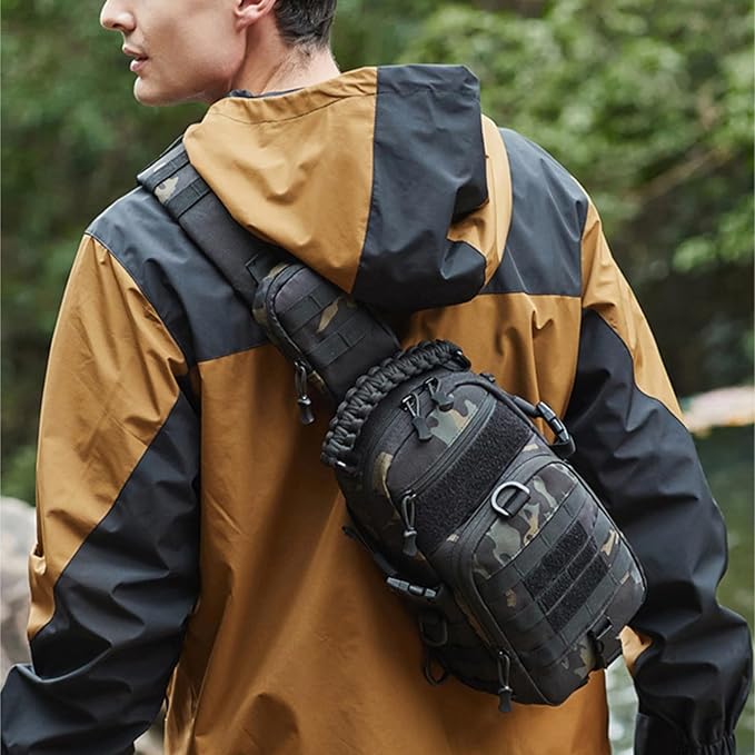 Camping Chest Bag Tactical Backpack For Men Sport Shoulder Outdoor Hiking Climbing Cycling Fishing Travel Sling Fanny Pack(Khaki)