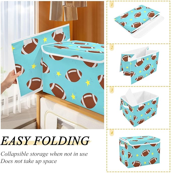susiyo Large Foldable Storage Bin with Flip-Top Lid Rugby Balls Storage Box Collapsible Closet Organizer Containers Boxes Decorative Baskets with Handles for Home Bedroom Living Room Office