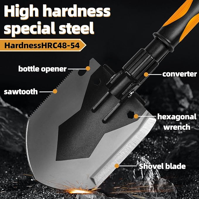 Survival Camping Shovel Multifunctional Folding Shovel Heavy Duty Alloy Steel Tactical Shovel with Saw for Hiking BackpackingHuntingCarEmergencySnowCampingGardening Outdoor Emergency
