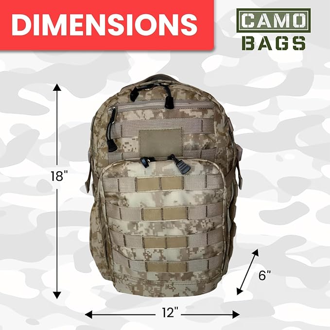 Camo Tactical Daypack Backpack - 1000D Polyester Tactical Backpack with Multi Compartments Air-Mesh Padded Back Side Compression &amp Adjustable Shoulder Straps - Travel Backpack Use for Outdoor &a