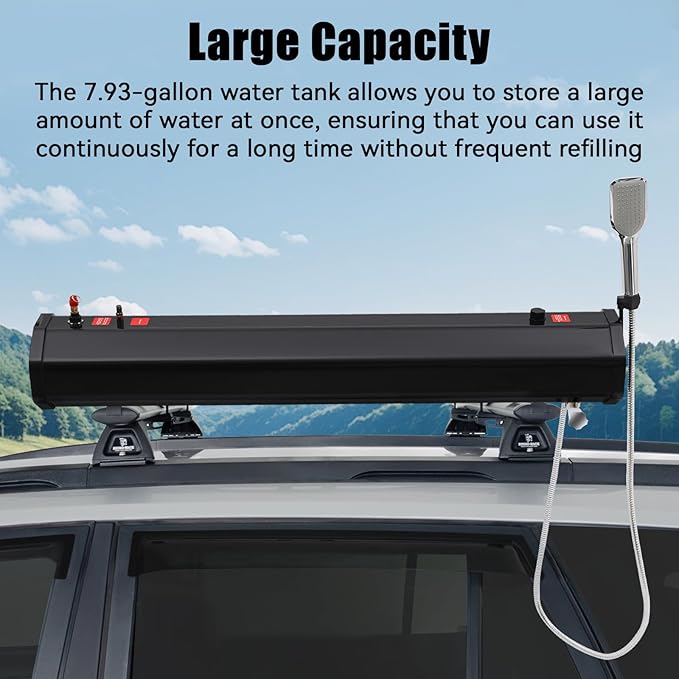 7.93 Gallon Upgraded Pressurized Water Tank for Camping Shower Off Road Shower for Overlanding Portable Water Storage Mount on BumperRoof Rack Mount for VehiclesTrucksSUV
