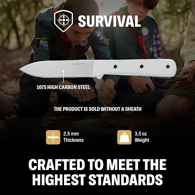 Condor Tool &amp Knife Kephart Blade Blank - 1075 High Carbon Steel - Knife Blanks with a Polished Finish - Product is Sold Without Sheath - 4.5 in Blade - 3.5oz