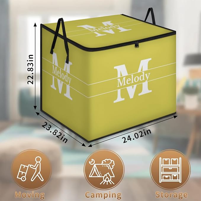 Custom Storage Baskets Cubes for Home with Name Initial Letter Large Foldable Organizer Collapsible Storage Bins for Home Blanket Comforters Clothes Closet Nursery Lemon Yellow