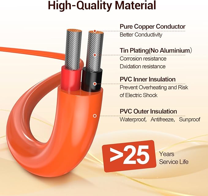 Solar Extension Cable 14AWG Tinned Copper with Solar Panel Connectors 12AWG Red &amp Black Branch Wires Heavy Duty Outdoor Power Cord for RV Inverter Generator Off-Grid System (50FT)