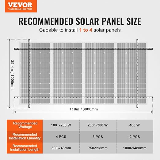 VEVOR Solar Panel Mounting Brackets 30-60 Adjustable Multi-Piece Brackets for 1-4PCS Panels Carbon Steel Ground Mount Stand for Farms RVs Boats Off-Grid System