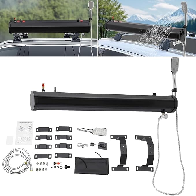 Road Shower Overland Water Tank Roof Rack Shower for Camping Pressurized Water Tank Roof Rack Water Tank Solar Car Shower Mounts to Roof Racks(18L)