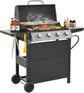 Patio Propane Gas Grill Stainless Steel 4-Burner BBQ Grill with Top Cover Lid Spacious Cooking Area and 2 Side Shelves for Outdoor Patio Garden Picnic Backyard Black