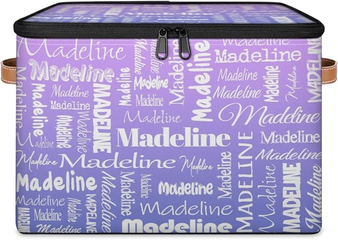 Custom Storage Basket with Name Personalized Keepsake Box with Zipper Lid Foldable Fabric Memory Bin Large capacity with Handle Purple