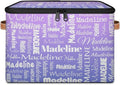 Custom Storage Basket with Name Personalized Keepsake Box with Zipper Lid Foldable Fabric Memory Bin Large capacity with Handle Purple