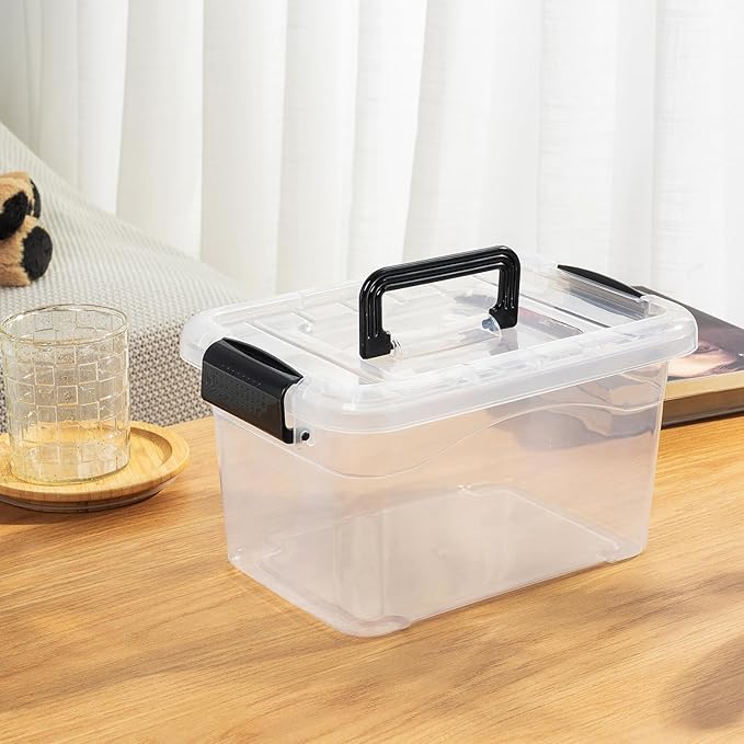 Cetomo 6Lx20 Pack Storage Boxes Storage Box with Lids and Handle for Home Dorm Office Organization Stackable Nesting Tote Container Plastic Clear 6L-20 Pack