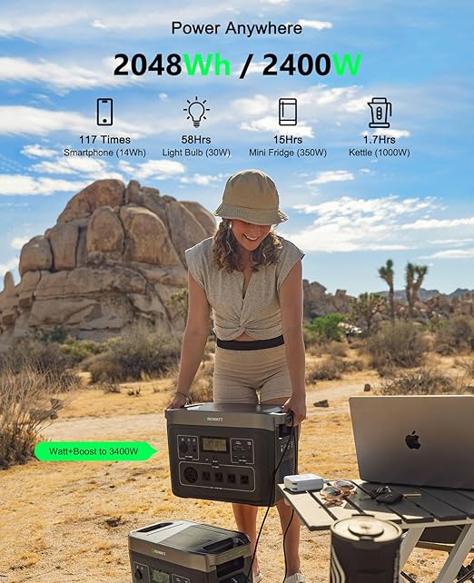 GROWATT Portable Power Station with 200W Solar PanelBlack Infinity 2000 Electric Solar Generator2048Wh LifePO4 Battery 2200W AC Output for Home Use Outdoor Camping RVs and Emergency Backup